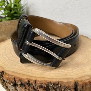 Barya Leather Men's Black Genuine Leather Belt Silver Buckle Hand Made‎ Size 40